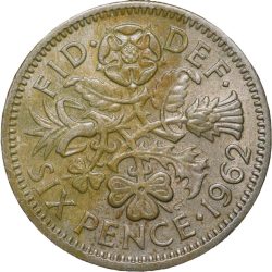 Alternative view of Copper-Nickel 6 Pence of Elizabeth II of United Kingdom (AD 1962) with Flowers