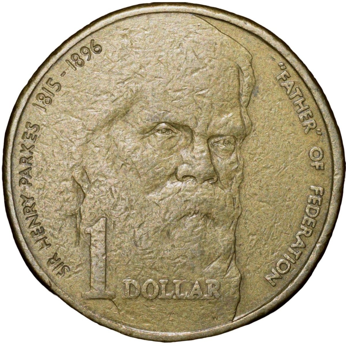 Brass 1 Dollar of Elizabeth II (AD 1996) from Australia with 100th Anniversary of the Death of Sir H