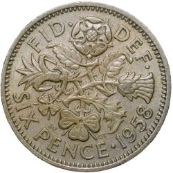 Old Copper-Nickel 6 Pence of Elizabeth II (AD 1958) of United Kingdom