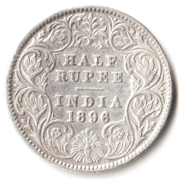 Rare Half Rupee 1896 of Calcutta Mint of Victoria Collectible British India Silver Coin