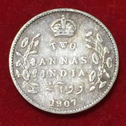 1907 India - British 2 Annas - Edward VII Rare Coin Lowest Price #N56