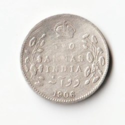 Two Anna 1906 of Edward Vii of Rare British India Coin in Fine Grade Silver Coin