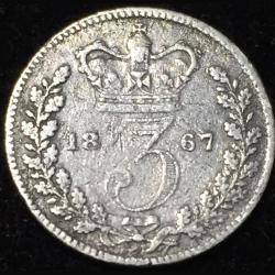 1867 United Kingdom 3 Pence - Victoria 1st portrait; incl. Maundy and Colonial Silver Coin #V213