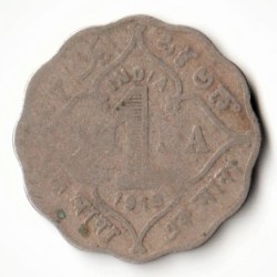 Rare One Anna 1919 Copper-Nickel Coin of Bombay Mint King George V British India Coinage