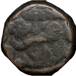 Alternative view of Copper Dam Coin of Akbar of Ajmer Mint Semi-Tugra Style dated AH 98X