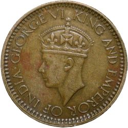 Brass 25 Cents of George VI (AD 1943) from Ceylon (Sri Lanka)