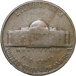 Alternative view of Old Copper-Nickel 5 Cents of USA - Jefferson (AD 1953)
