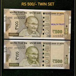 Rs 500 Twin Pair Gem Unc Very Unique Banknote Set SUPER Solid Number 2BE 222222