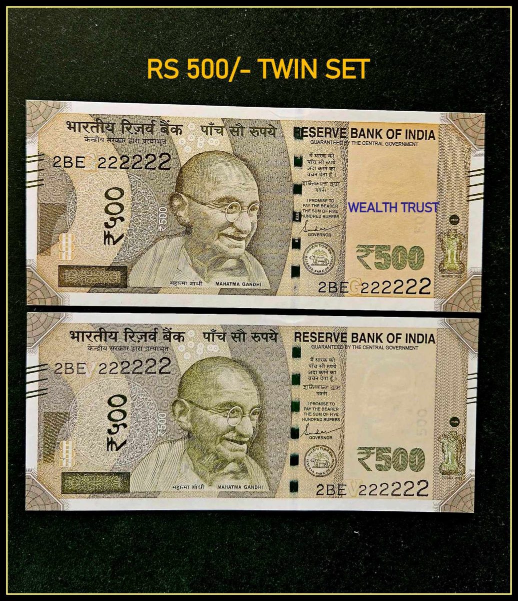Rs 500 Twin Pair Gem Unc Very Unique Banknote Set SUPER Solid Number 2BE 222222