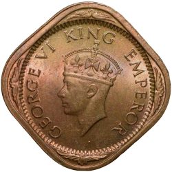 Nickel-Brass 1/2 Anna of George VI (AD 1942) of Bombay Mint in UNC Grade Rare