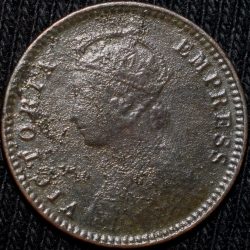 Copper 1/12 Anna of Victoria Empress (AD 1895) of Calcutta Mint Bust Type B Inverted 'V'