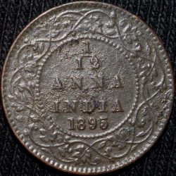 Alternative view of Copper 1/12 Anna of Victoria Empress (AD 1895) of Calcutta Mint Bust Type B Inverted 'V'