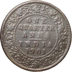 Alternative view of Copper 1/4 Anna of Victoria Empress (AD 1901) of Calcutta Mint