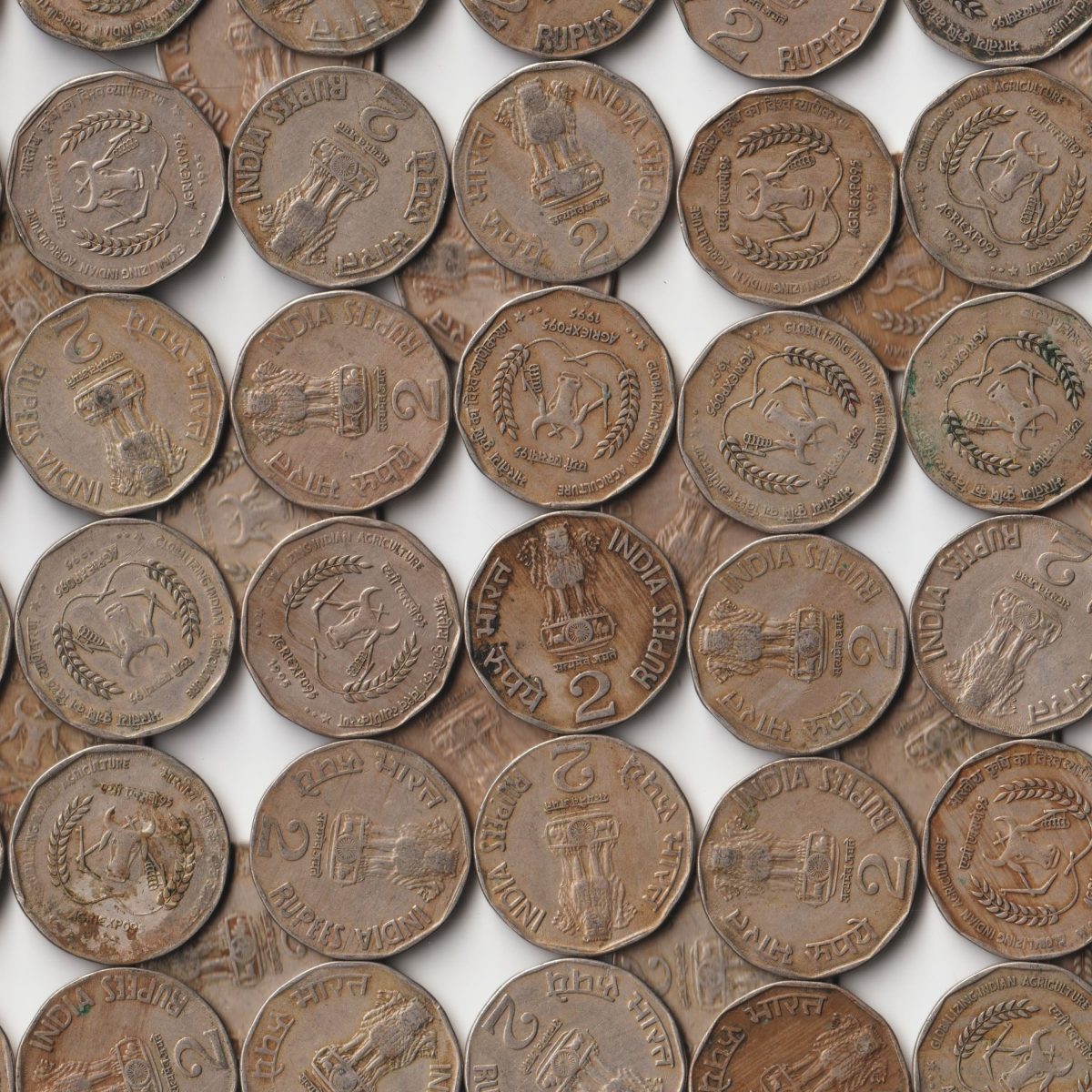 5 Coins Set of Two Rupees 1995 Copper-Nickel Coin of Commemorative issue Globalizing Indian Agriculture - Agriexpo 95 Republic India Coinage