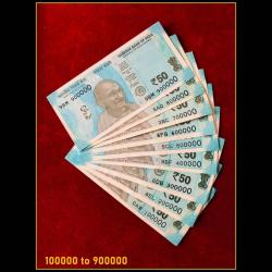 Rs 50 India Banknote Solid Fancy Set 100000 to 900000 Gem UNC Unique and Rare