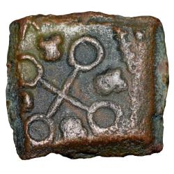Alternative view of Copper coin of Satavahana Dynasty(1st Cen. BC) from Marathwada Region with Srivatsa/Ujjaini-Nandipad