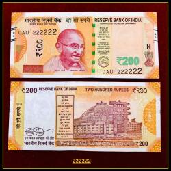 Rs 200 India Banknote Solid Fancy Number 222222 Gem Unc Unique Collection Lucky Number