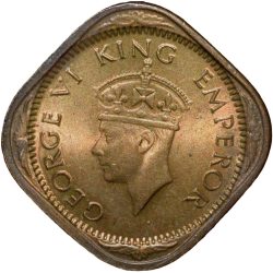 Nickel-Brass 1/2 Anna of George VI (AD 1943) of Calcutta Mint in UNC Grade Rare