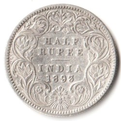 Rare Half Rupee 1893 of Calcutta Mint of Victoria Collectible British India Silver Coin
