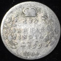 1904 India - British 2 Annas - Edward VII Two Anna British India Silver Rare Coin #V171