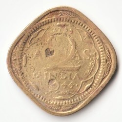 Rare Two Anna 1944 Nickel Brass Coin of George VI British India Coinage