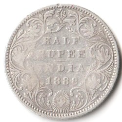 Rare Half Rupee 1888 of Bombay Mint of Victoria Empress Collectible British India Silver Coin