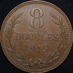 Alternative view of Bronze 8 Doubles of Guernesey (AD 1949) of British Overseas Territories Rare Large Size