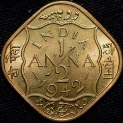 Alternative view of Nickel-Brass 1/2 Anna of George VI (AD 1942) of Bombay Mint in UNC Grade Rare