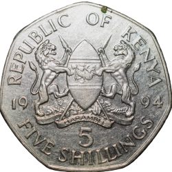 Nickel Plated Steel 5 Shillings of Kenya Country (AD 1994) President Daniel Toroitch Arap Moi