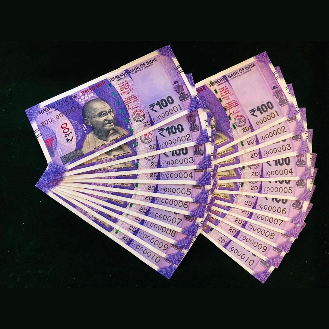 Rs 100 Twin Pair Banknote Set Same Number Gem Unc 2DU 000001 TO 10 Unique and Rare