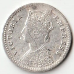 Alternative view of Rare Two Anna 1896 Victoria Empress British India Small Silver Beautiful Coin Extremely Fine Grade