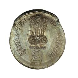 Alternative view of Rs 2 Copper Nickel Massive Error Multiple Strike 1999 Issue National Integration Unique and Rare