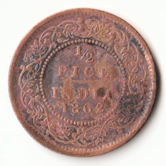 Rare 1/2 Pice 1862 Copper Coin of Victoria Empress Standard Circulation Coin of British India