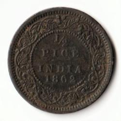 Rare 1/2 Pice 1862 Copper Coin of Victoria Empress Standard Circulation Coin of British India