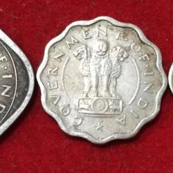 Alternative view of 1950 Bull complete Set Two Anna's. Half Anna's. Quarter Anna's completely set Coin #X40