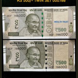 Rs 500 Twin Set Gem Unc Very Unique Bank Note Set Solid Holy Number 3EF 786000