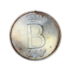 250 Francs Baudouin I 25th Anniversary of Accession French text Belgium Silver