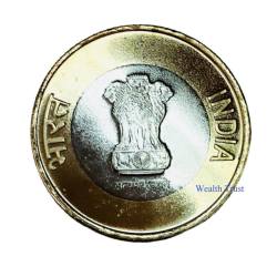 Alternative view of Rs 10 RBI 1st Strike Coin Seal 75 Year Of Independence Republic India Issue 2023 Mumbai Mint