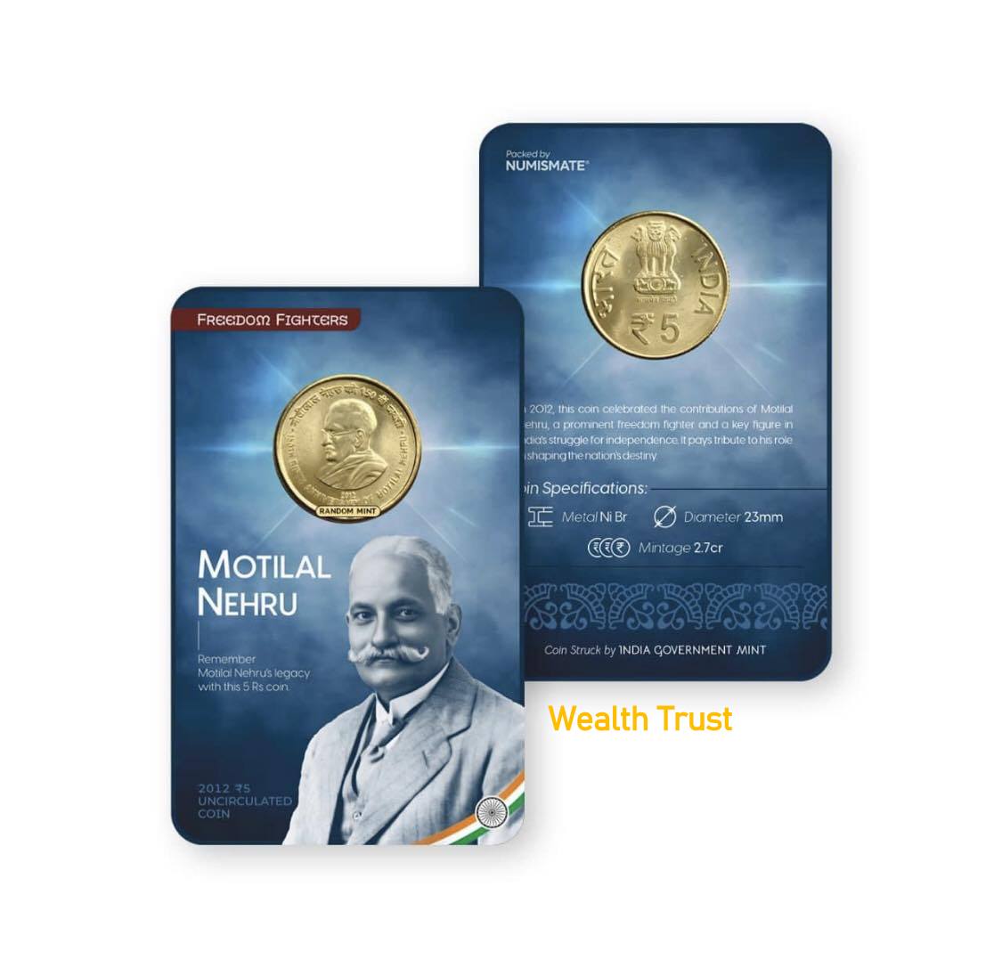 Rs 5 India Government Issue Motilal Nehru Single Coin Blister Pack