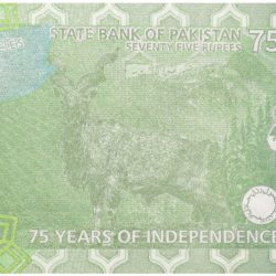 Alternative view of 75 Rupees of Pakistan (AD 2022) 75 Years of Independence Issue