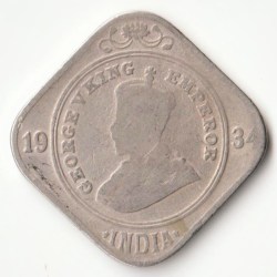 Extremely Rare Two Anna 1934 Copper-Nickel Coin of George V British India Coinage