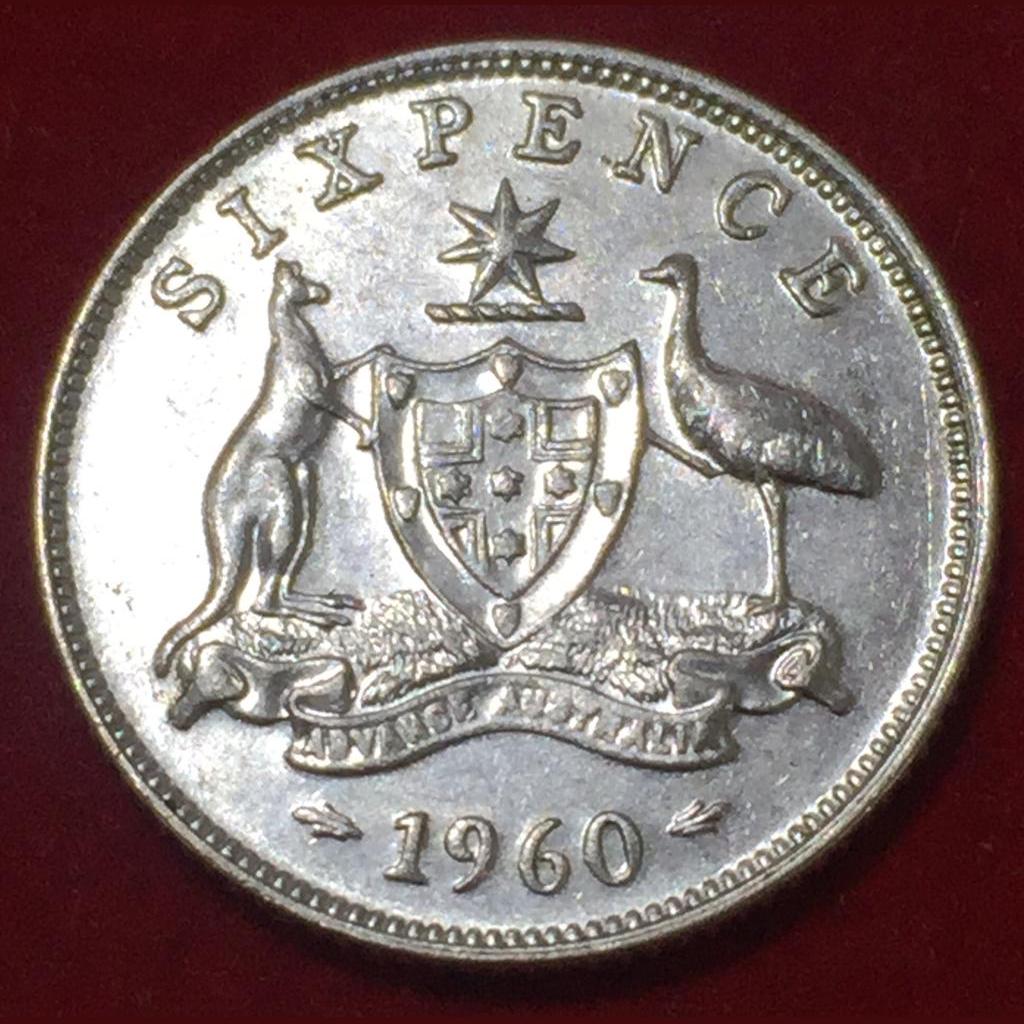 1960 Australia 6 Pence - Elizabeth II with "F:D:" Silver Coin Top Condition #N233