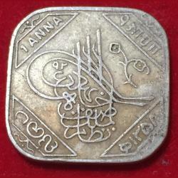 1937 Hyderabad, Princely state of 1 Anna - Mir Usman Ali Khan Coin #B273