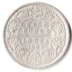 Rare Half Rupee 1892 of Calcutta Mint of Victoria Empress Collectible British India Silver Coin