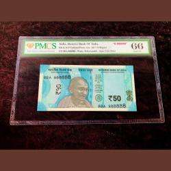 Rs 50 India Banknote Super Solid Number 8BA 888888 GEM UNC TOP GRADED