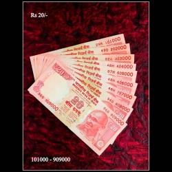 Rs 20 INDIA BANKNOTE SET 101000 to 909000 GEM UNC UNIQUE 9 Note set Telescope Issue