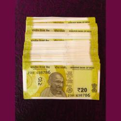 Rs 20 India Banknote Latest Issue 100 Notes Mix Ending 786 GEM UNC Unique and Rare