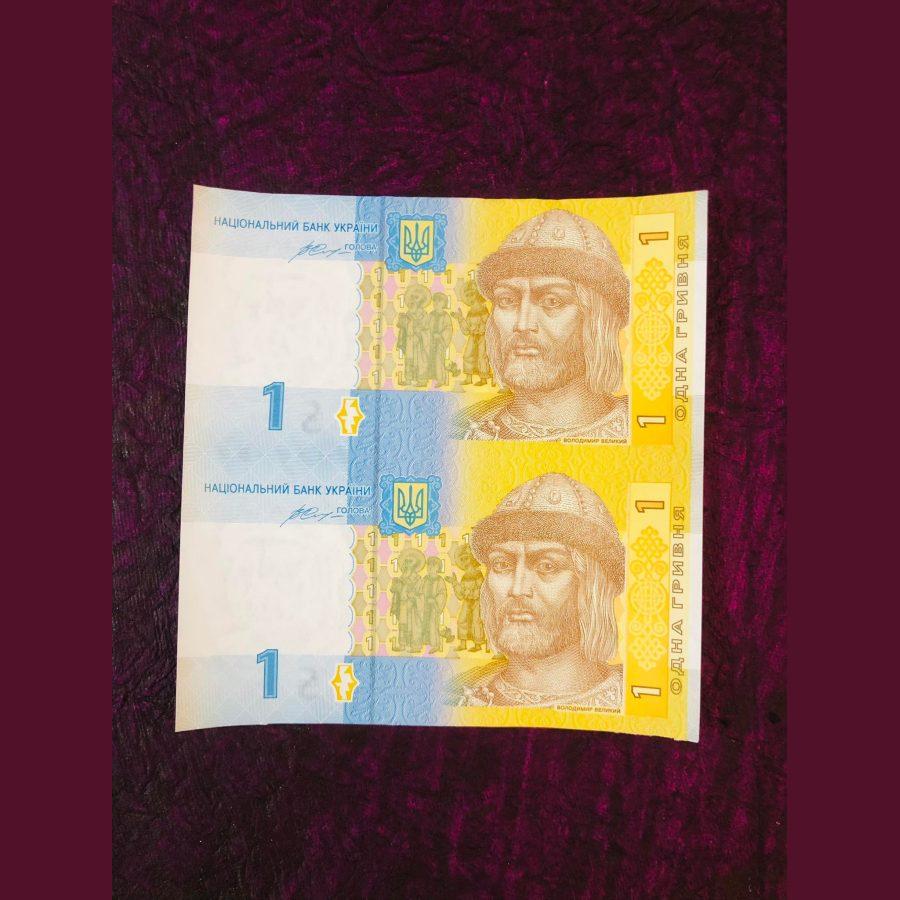 1 UKRAINE HRYVNIA Uncut Banknote 2 Piece Sheet WORLD BANKNOTE COLLECTION Uncut Sheet Unique