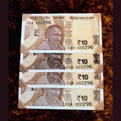 Rs 10 Quad Pair ALL 4 NUMBER SAME Starting 22A 2222 Unique Latest Issue Very Rare