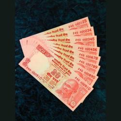 Rs 20 India Banknote Fancy Numbers Set 000123 to 000910 Gem Unc Telescope Issue